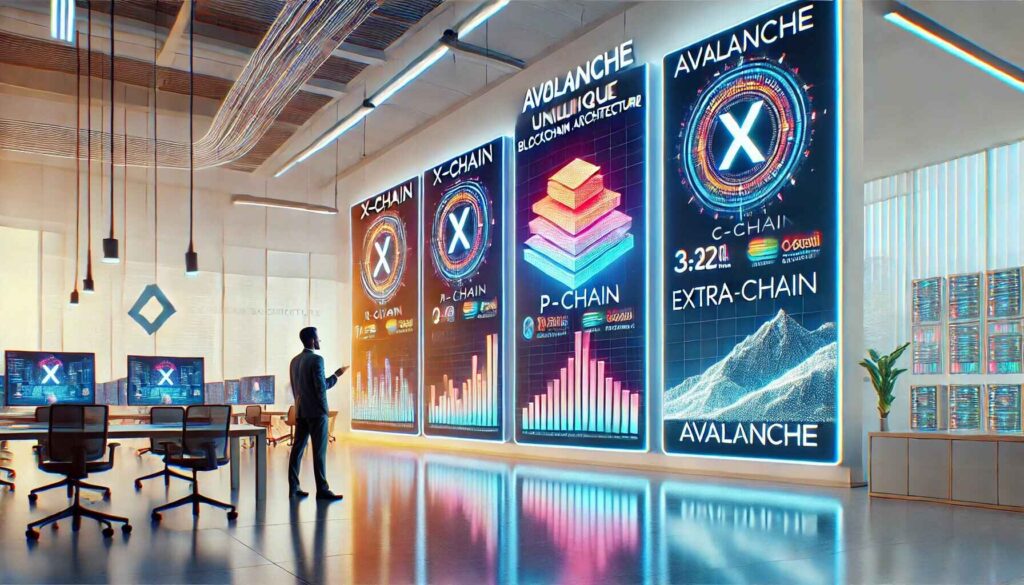 Overview of Avalanche’s three blockchains: X-Chain, P-Chain, C-Chain